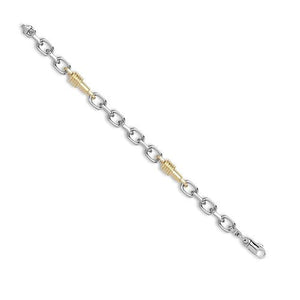 18ct White and Yellow Solid Bi Colour Cable & Bollard Chain Bracelet