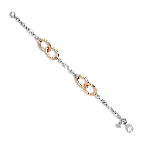 Bi Colour Oval Link Bracelet White and Rose Gold