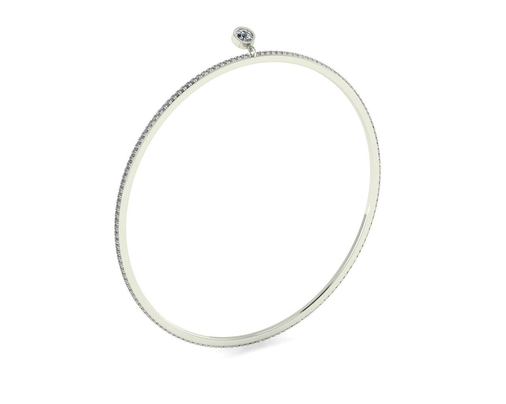 White Gold Eternity Diamond Bangle with solitaire charm