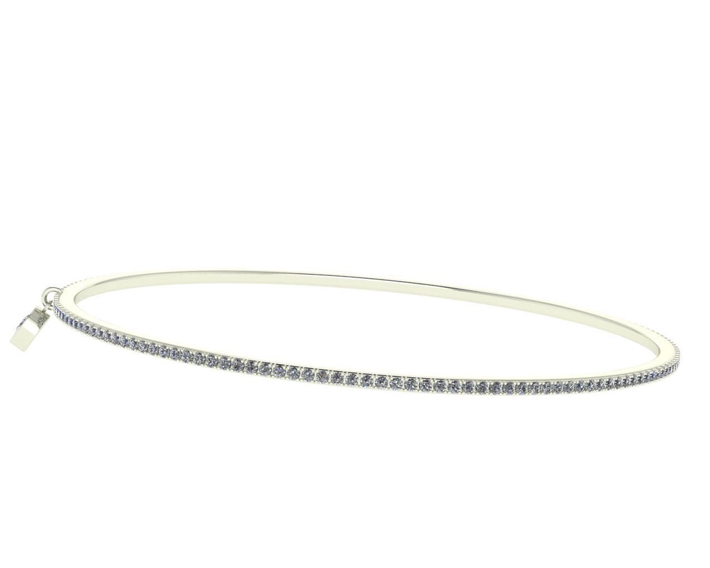 White Gold Eternity Diamond Bangle with solitaire charm