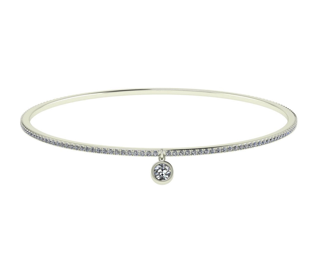 White Gold Eternity Diamond Bangle with solitaire charm