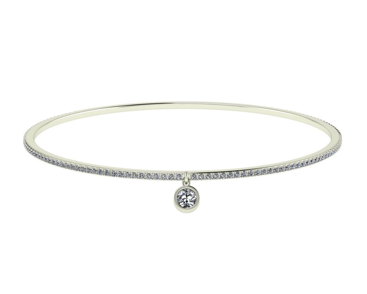 White Gold Eternity Diamond Bangle with solitaire charm