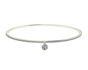 White Gold Eternity Diamond Bangle with solitaire charm
