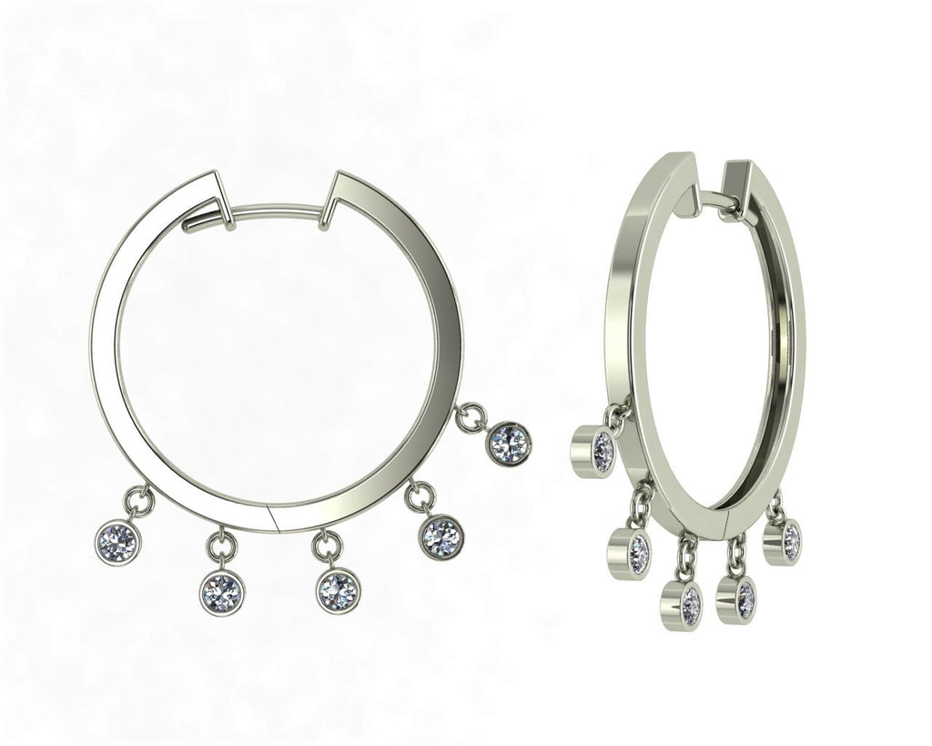 18ct white gold hoop dewdrop diamond hoops 