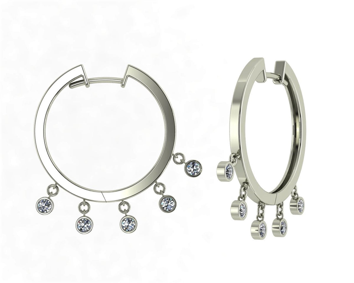 18ct white gold hoop dewdrop diamond hoops 