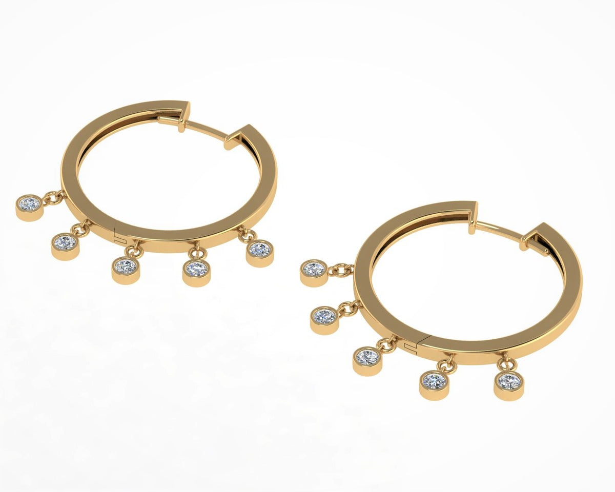 Dewdrop Diamond Hoops Earrings in 18ct Yellow Gold