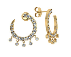 Yellow Gold Curve Diamond Earrings - Front to Back