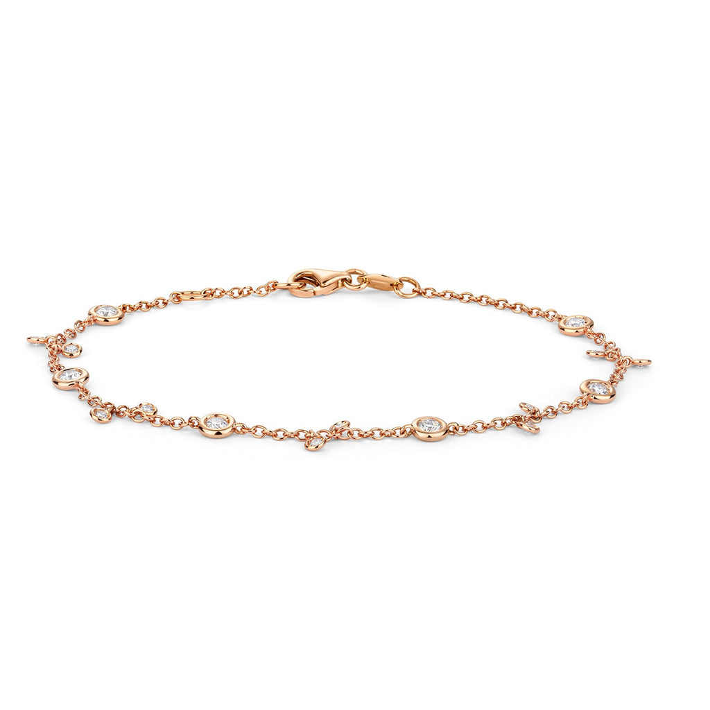 DIAMOND BRACELET bezel and charms station chain IN 18CT ROSE GOLD