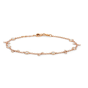 DIAMOND BRACELET bezel and charms station chain IN 18CT ROSE GOLD