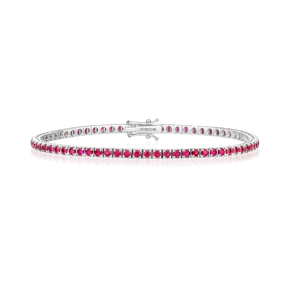  BRACCIALE IN ORO BIANCO 18KT CON RUBINO NATURALE DA 3,10 CT, STILE TENNIS