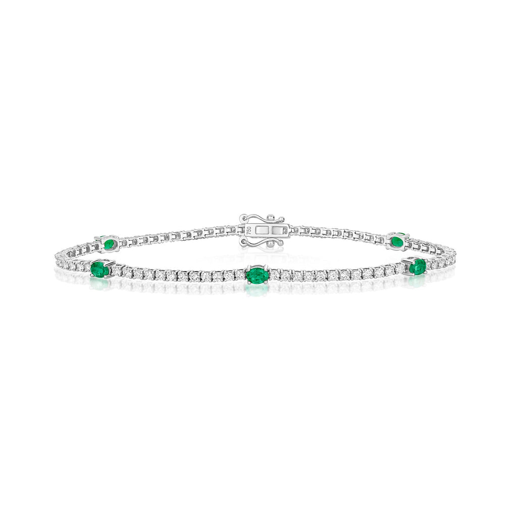 DIAMOND AND EMERALD BRACELET 18CT WHITE GOLD