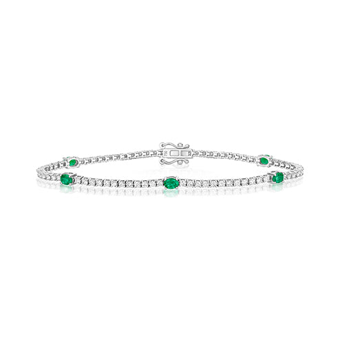  BRACCIALE DIAMANTI E SMERALDI ORO BIANCO 18KT
