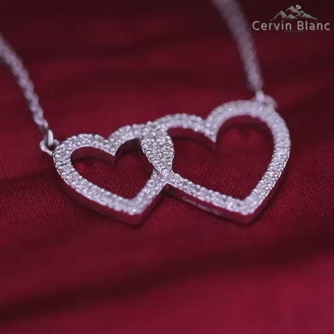 18ct Yellow gold diamond twin heart necklace 0.85ct As Seen in Made in Chelsea