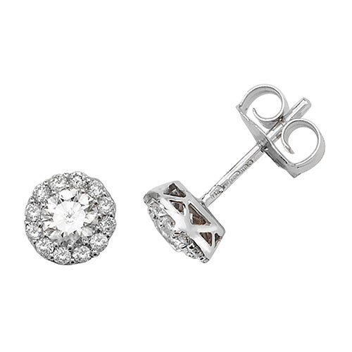 Solitaire Diamond Earrings with Diamond Halo 0.68ct 18ct White Gold