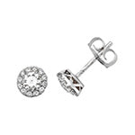 Solitaire Diamond Earrings with Diamond Halo 0.68ct 18ct White Gold