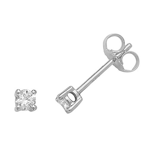 Boucles d'oreilles à clous serties de diamants ronds en or blanc 18 carats