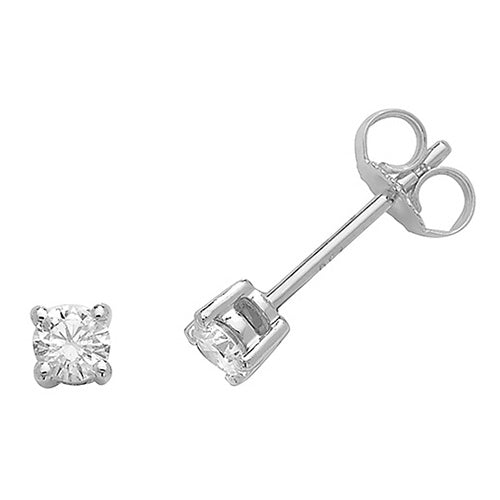 Boucles d'oreilles à clous serties de diamants ronds en or blanc 18 carats