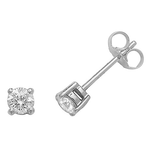 Boucles d'oreilles à clous serties de diamants ronds en or blanc 18 carats