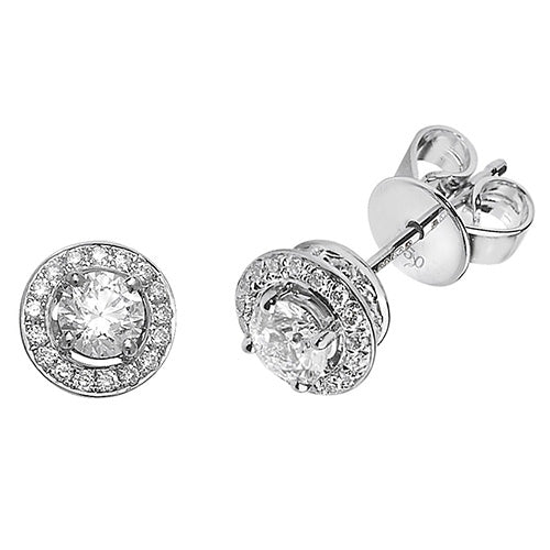 Sophisticated diamond halo studs in 18ct white gold