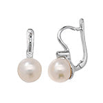 18ct White Gold Diamond Earrings With Pearls Leverback