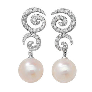 18ct White Gold Diamond Earrings With Pearls Bridal Drop Studs