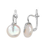Boucles d'oreilles en or blanc 18 carats avec diamants et perles, fermoir à levier