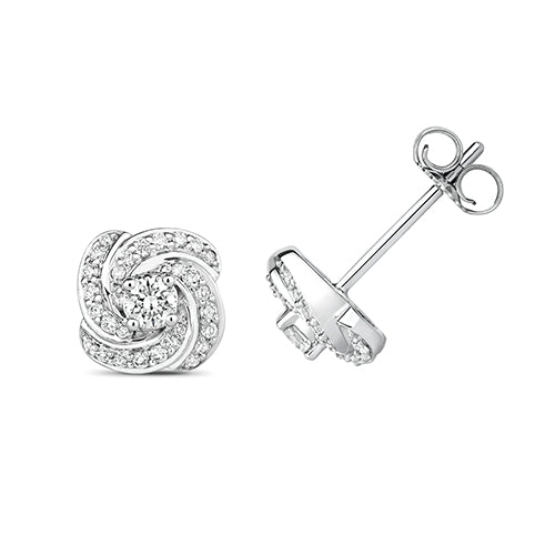 Boucles d'oreilles à spirales de diamants en or blanc 18 carats