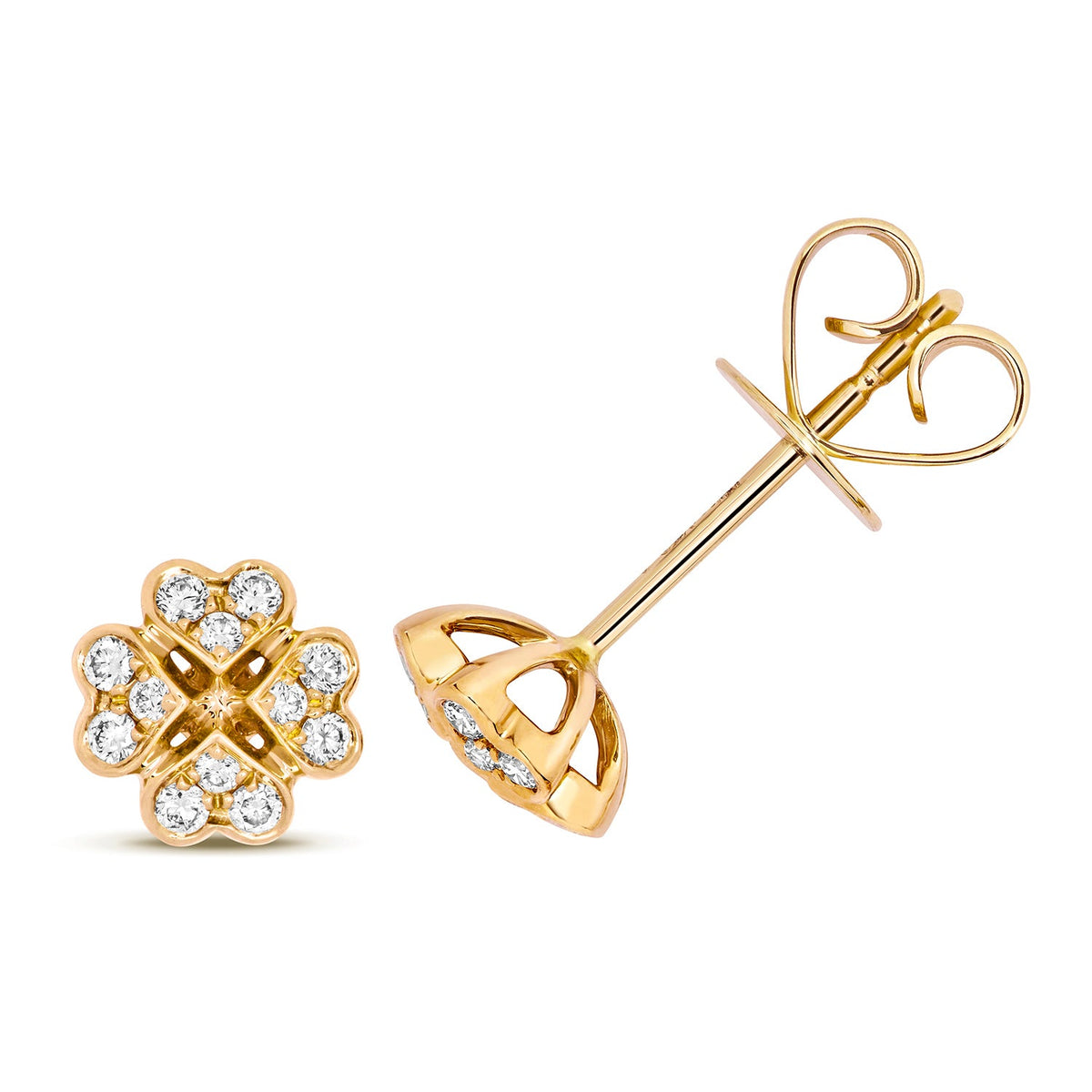 Diamond clover earrings gold with 0.18ct diamonds