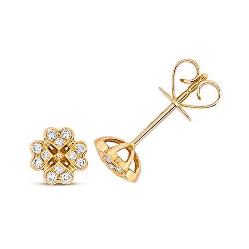 Elegant 18ct yellow gold clover stud earrings