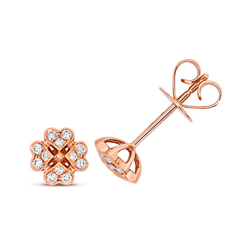 0.18ct rose gold diamond clover studs