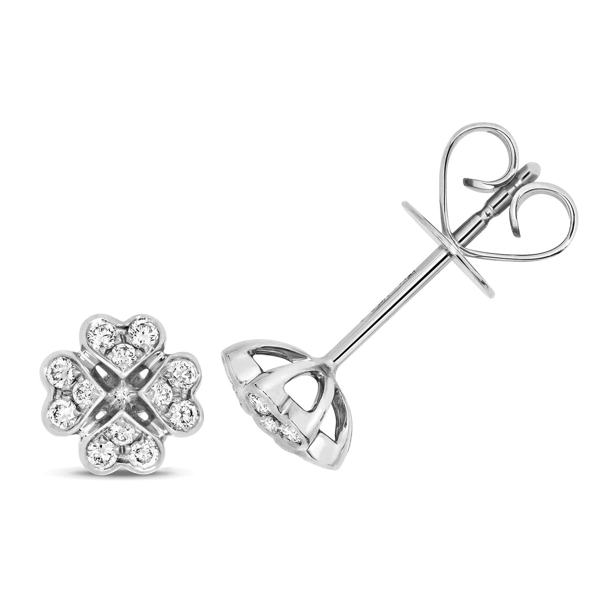 Diamond clover earrings in 18ct white gold