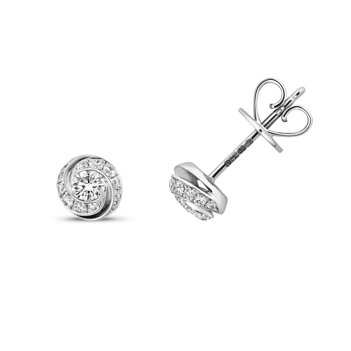 Boucles d'oreilles à spirales de diamants en or blanc 18 carats
