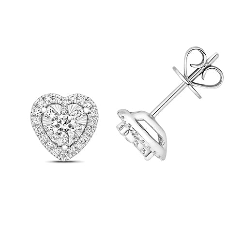 Classic 18ct gold heart halo earrings