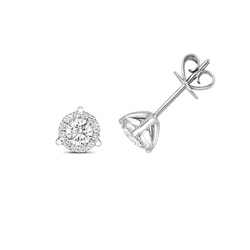 Boucles d'oreilles à trois griffes en or blanc 18 carats, serties de diamants brillants