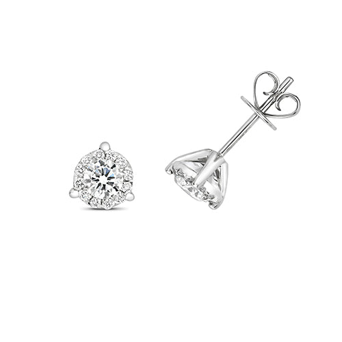 Boucles d'oreilles à trois griffes en or blanc 18 carats, serties de diamants brillants