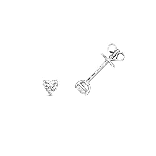 Puces d'oreilles en forme de cœur serties de diamants et en or blanc 18 carats