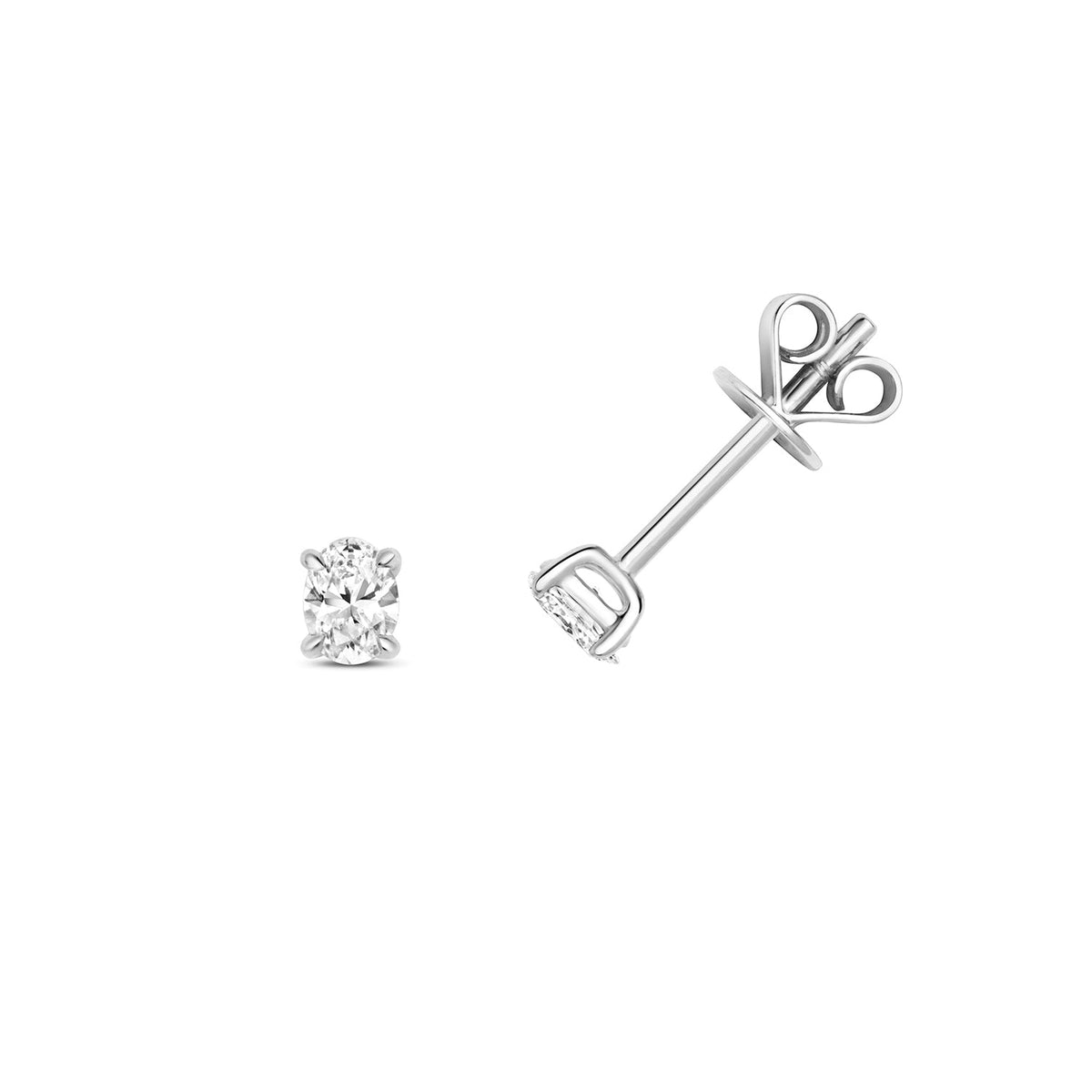 Puces d'oreilles en or blanc 18 carats serties de diamants taille ovale