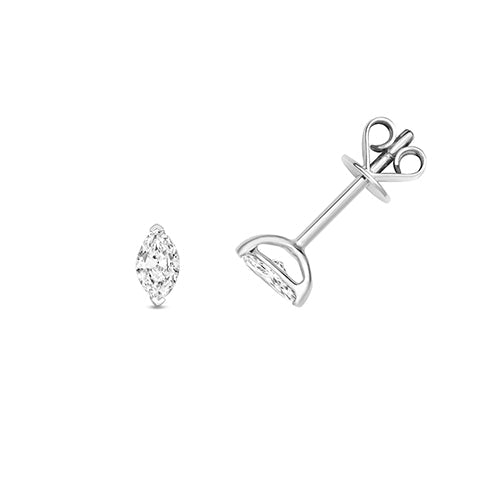 Puces d'oreilles en or blanc 18 carats serties de diamants taille marquise