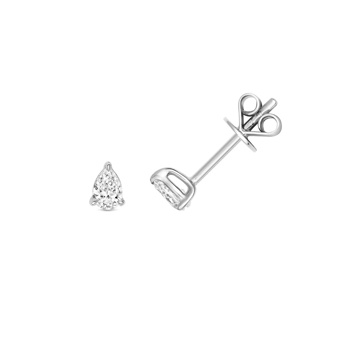 Puces d'oreilles en forme de poire serties de diamants, en or blanc 18 carats