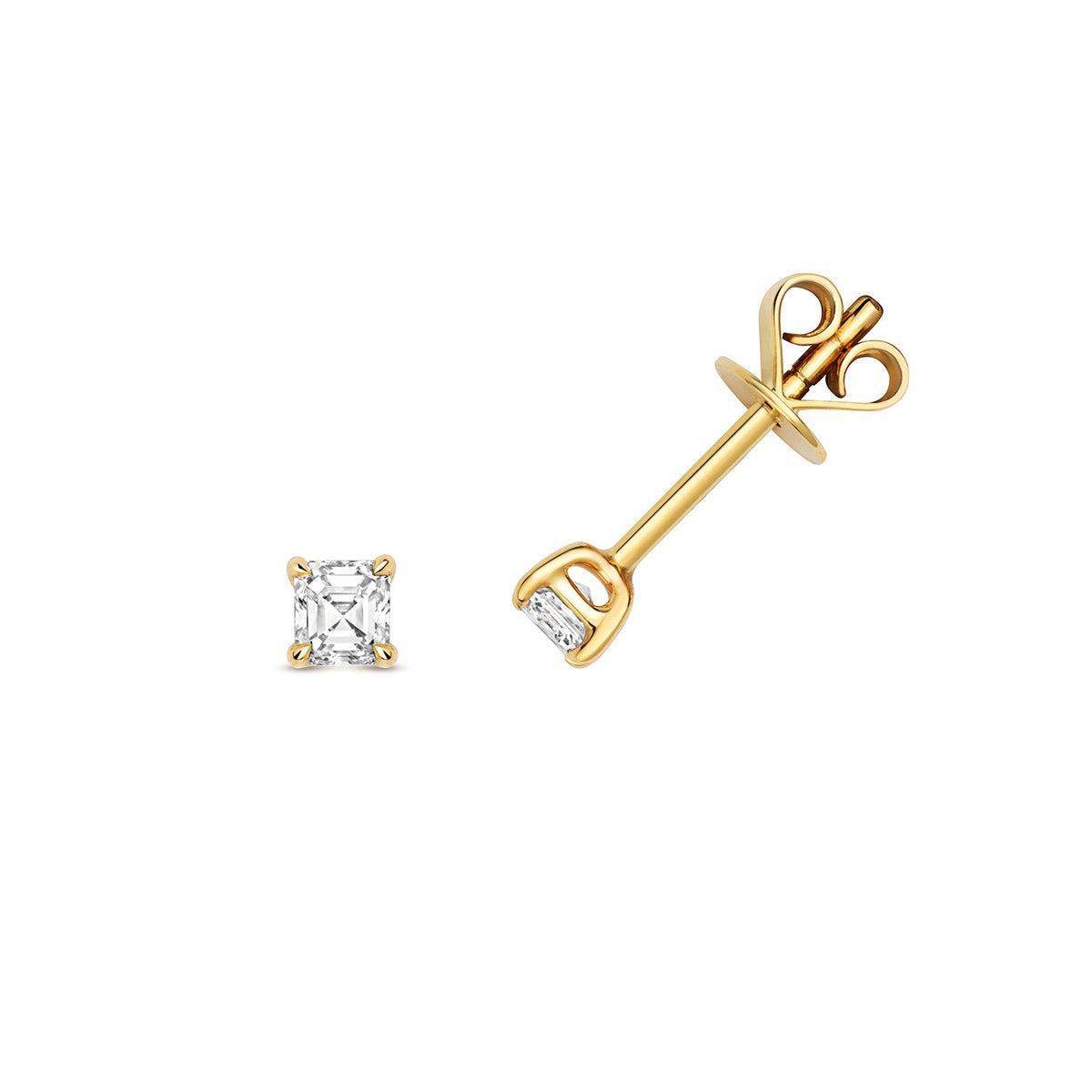 Puces d'oreilles en or 18 carats serties de diamants taille Asscher