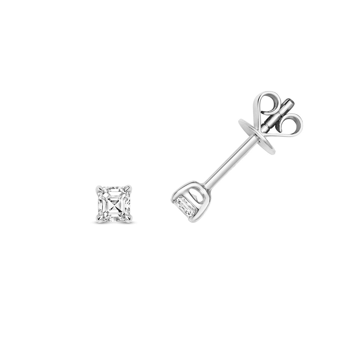 Puces d'oreilles en or blanc 18 carats serties de diamants taille Asscher