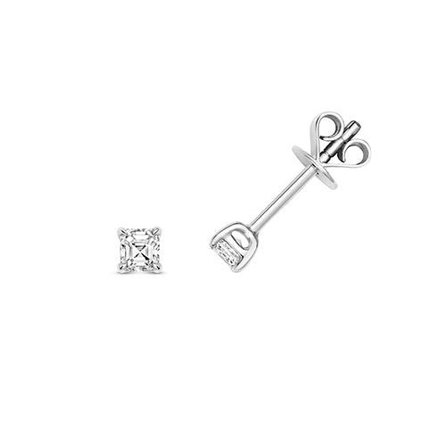 Puces d'oreilles en or blanc 18 carats serties de diamants taille Asscher