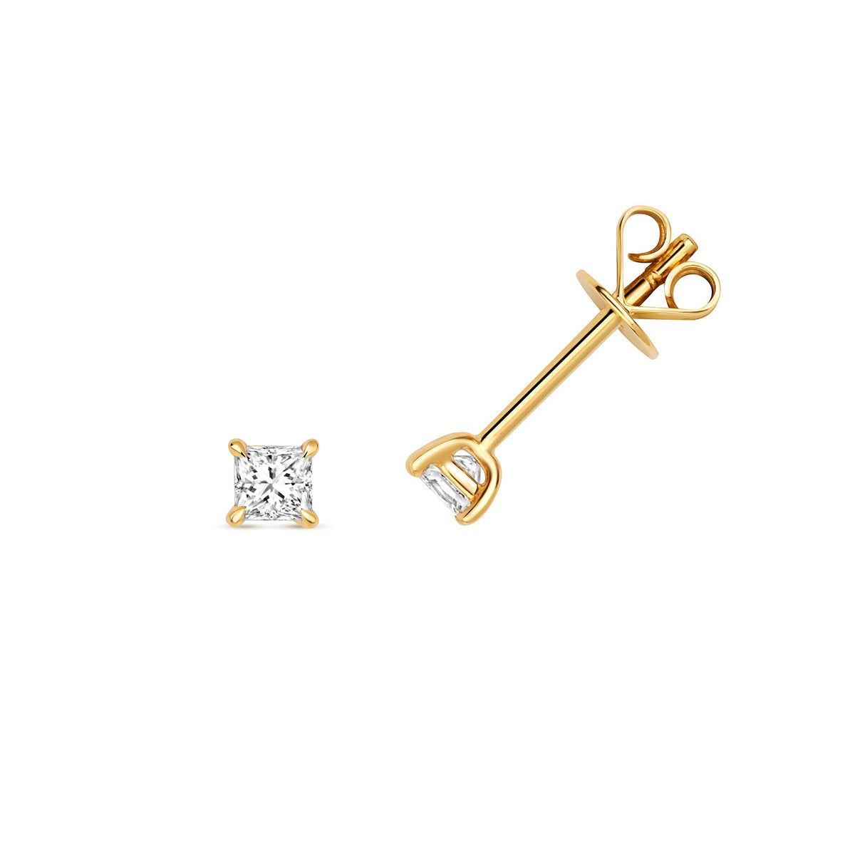 Puces d'oreilles en or 18 carats serties de diamants taille princesse