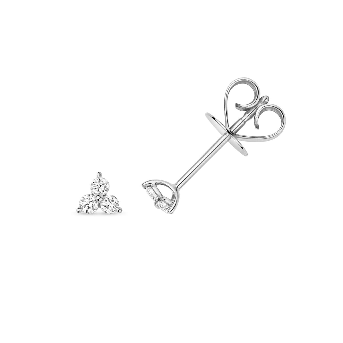 Boucles d'oreilles à trois pierres en or blanc 18 carats et diamants