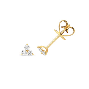DIAMOND THREE STONE STUDS IN 18CT GOLD