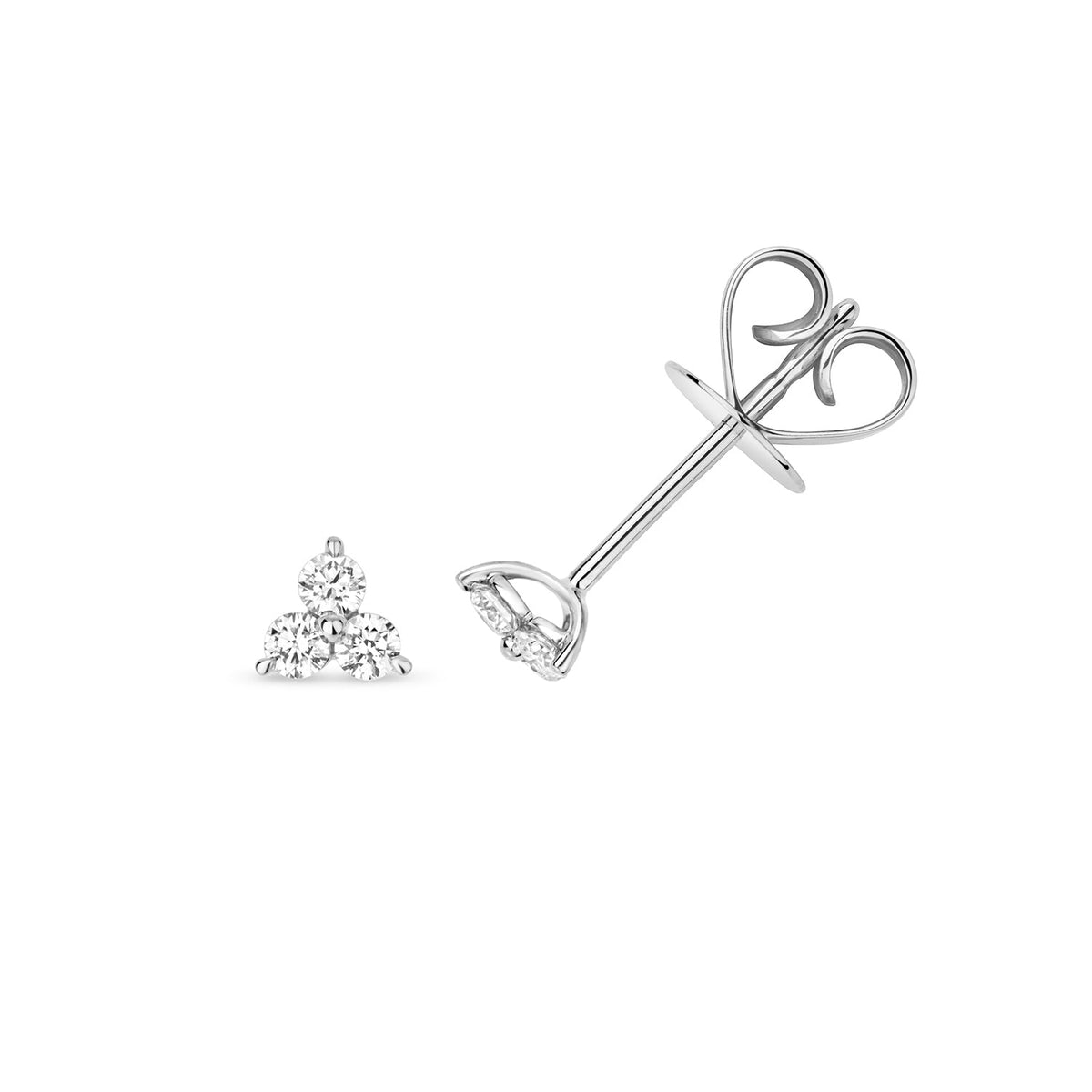Boucles d'oreilles à trois pierres en or blanc 18 carats et diamants