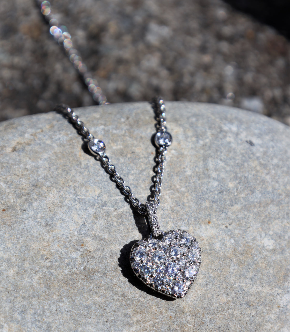 White Gold Heart Necklace with scatter Diamond chain