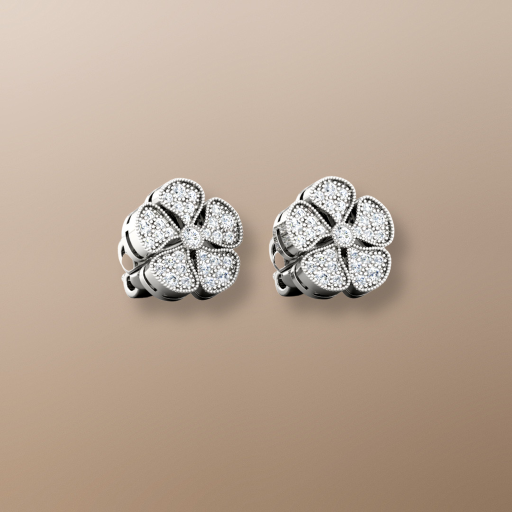 Periwinkle Flower Diamond Earrings White Gold