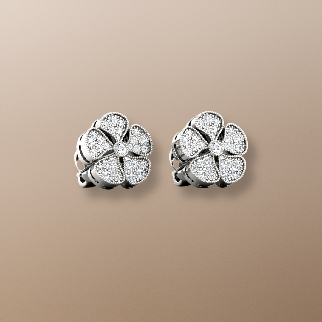 Periwinkle Flower Diamond Earrings White Gold