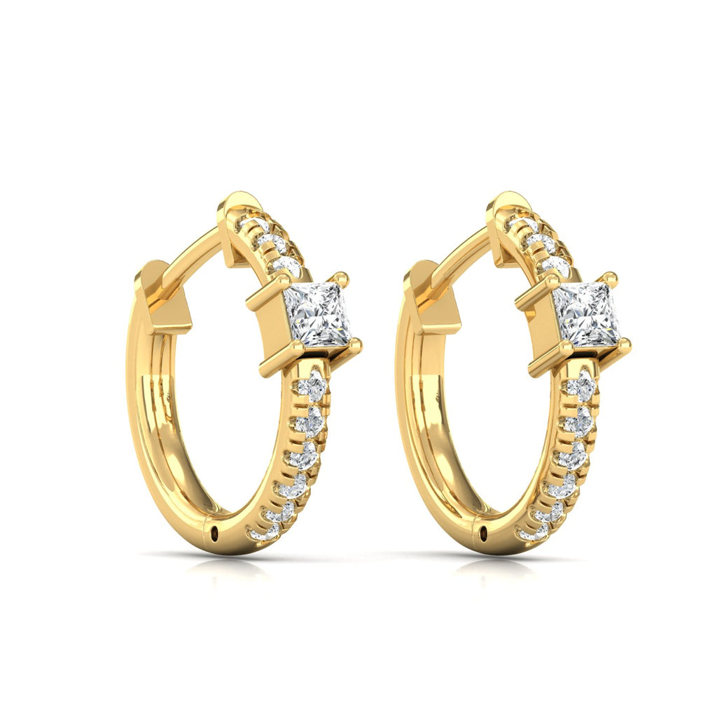  Orecchini a cerchio in oro giallo 18 carati con diamanti, orecchini con diamanti da 0,40 carati, diamanti taglio rotondo, purezza VS1, grana di colore H, chiusura a cerniera